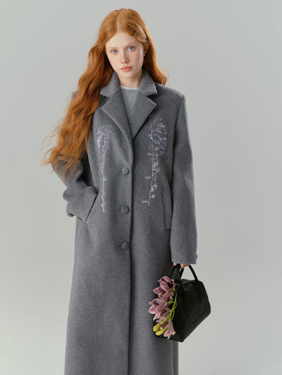 Lily Original Design Romantic Lapel Embroidery Long Woolen Coat SAL0085