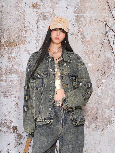 Diamond Washed Old Design Denim Jacket/Wide-leg Pants UNC0170