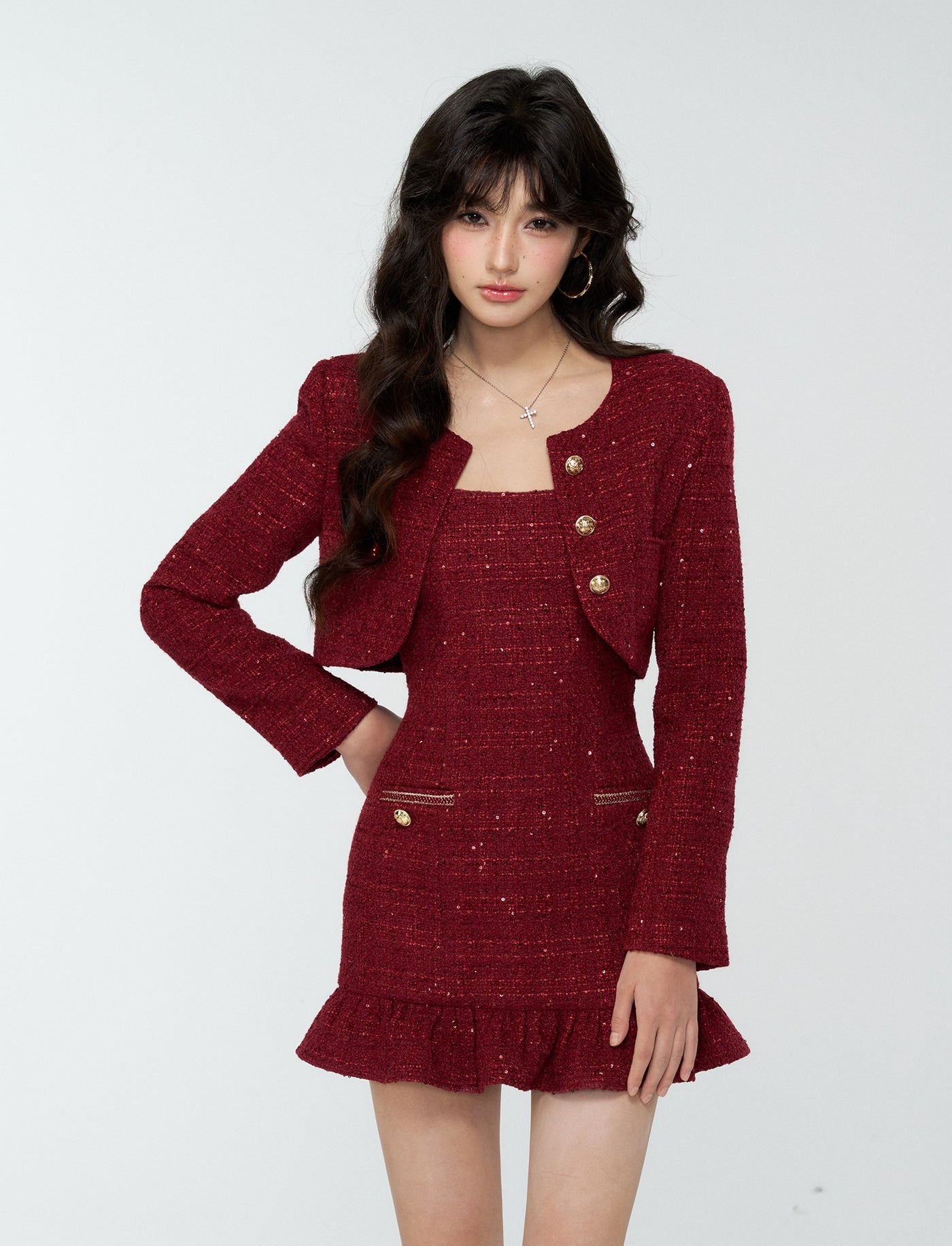 Red Luxurious-Style Suit Jacket/Dress 4MU0180