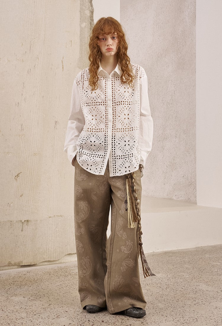 Lace Stitching Hollow Shirt DID0250