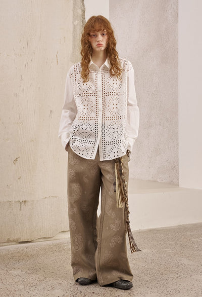 Lace Stitching Hollow Shirt DID0250