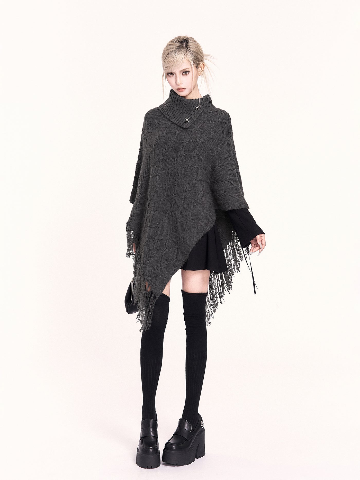 High-neck Asymmetrical Shawl Sweater VOC0483