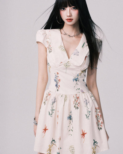 Plant Print French Doll Collar Dress LUL0157
