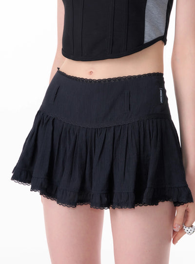 High-end Slim Lace Edge A-line Short Skirt ZIZ0133