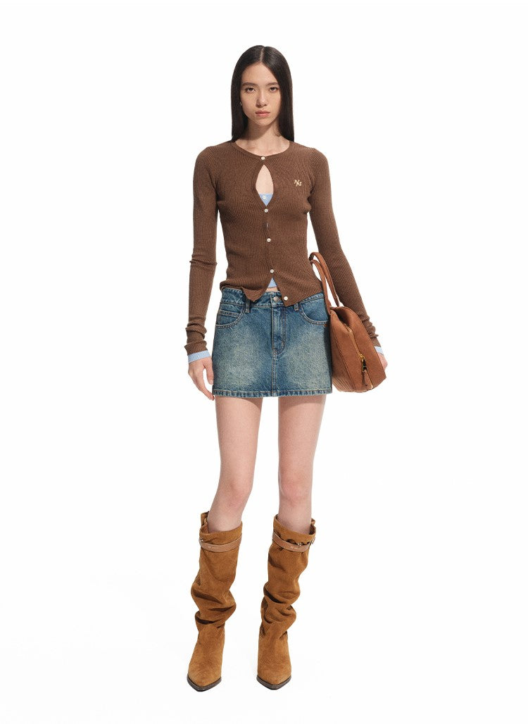 Modern Retro Washed Twill Leather Skirt NOT0310