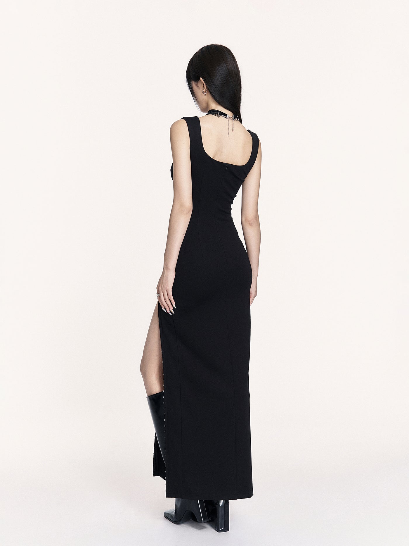 Hepburn Style Slit Long Dress VOC0433