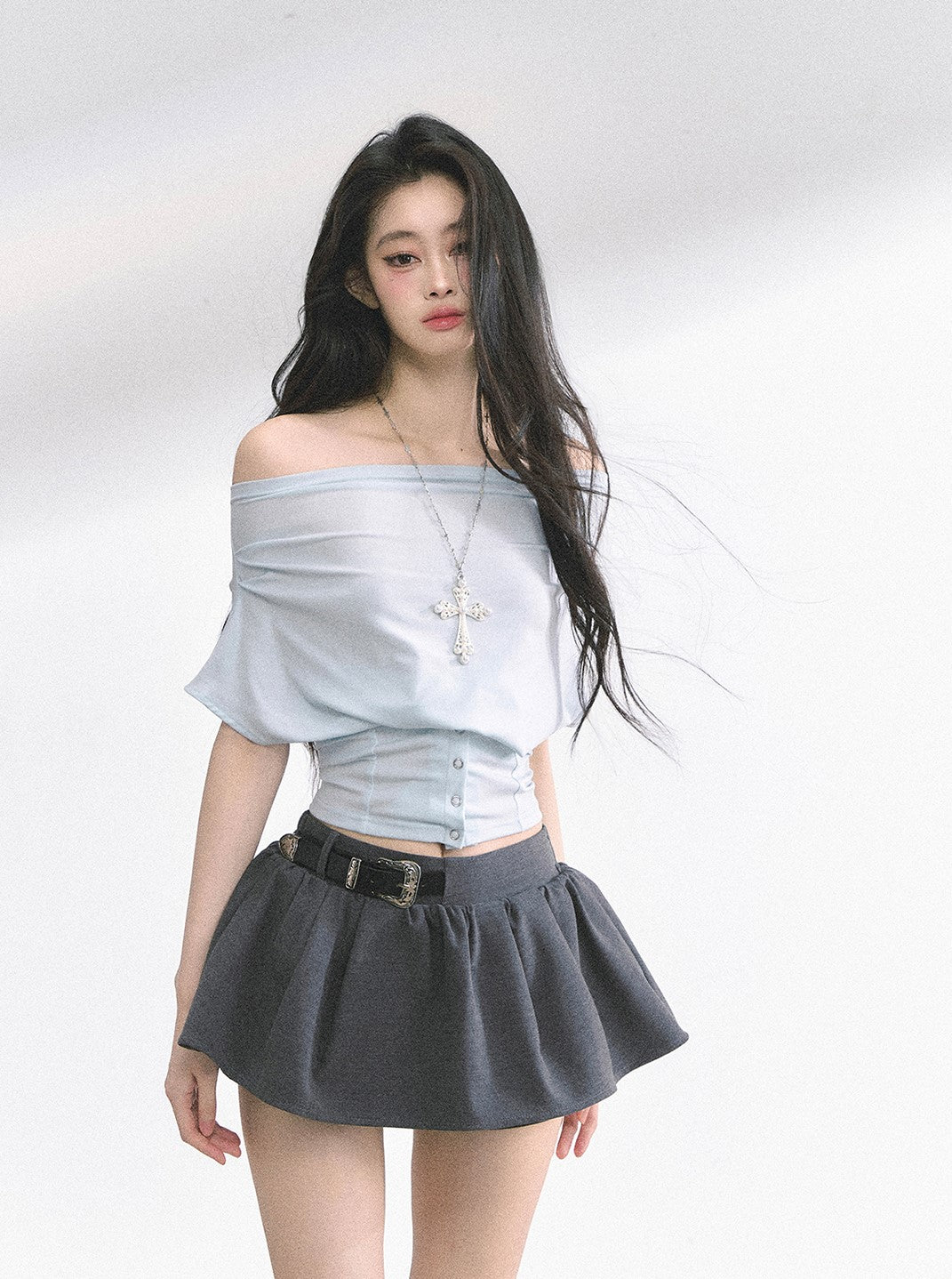 One Shoulder Waist Slim Short Top DIA0497