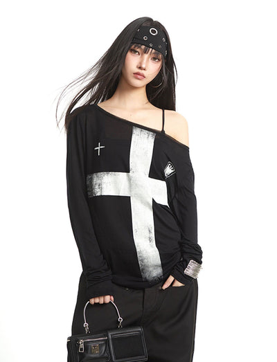 Cross Off-shoulder Loose T-shirt UNC0262