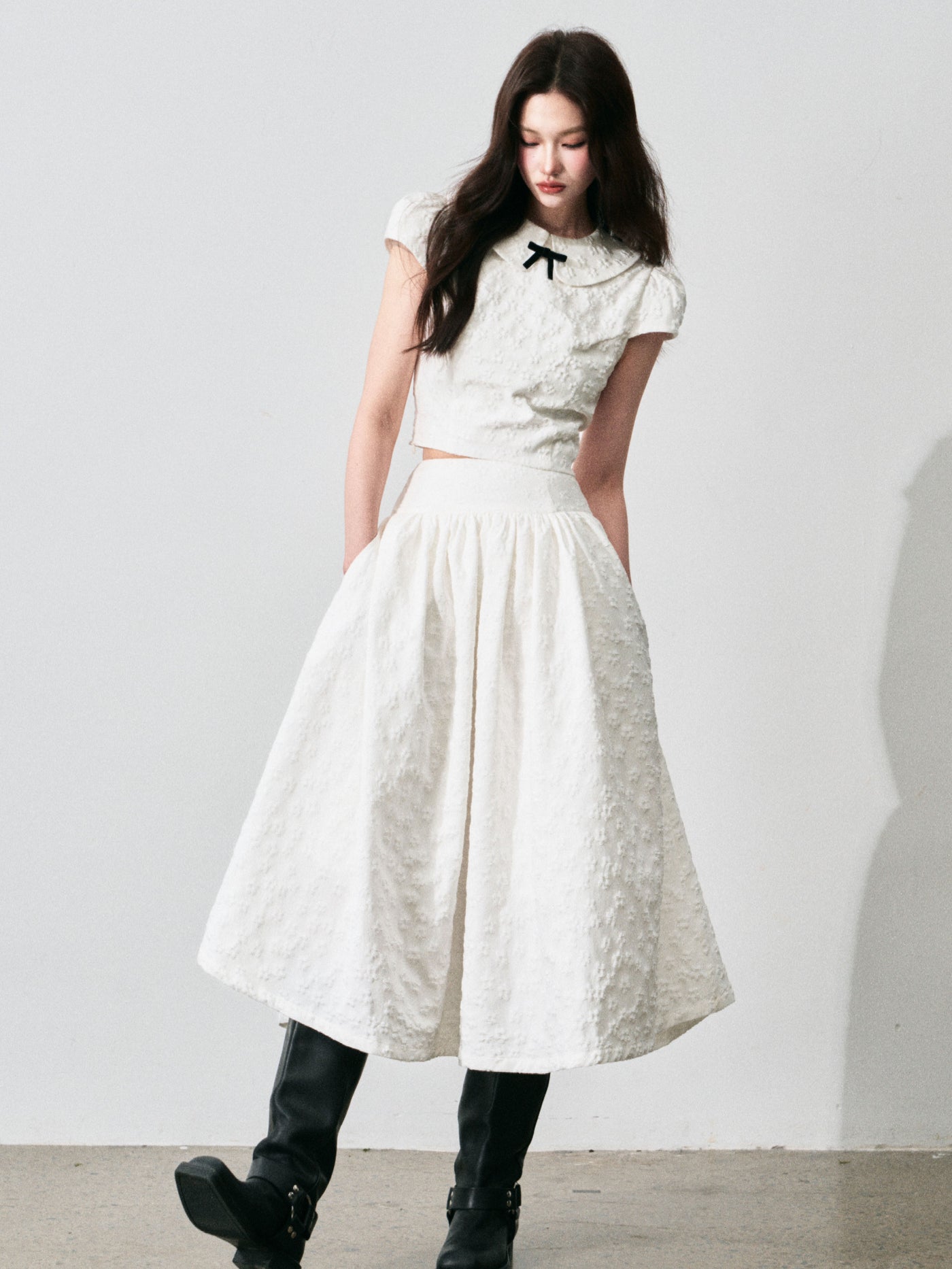 Jacquard Doll Collar Top/A-line Skirt LUL0137