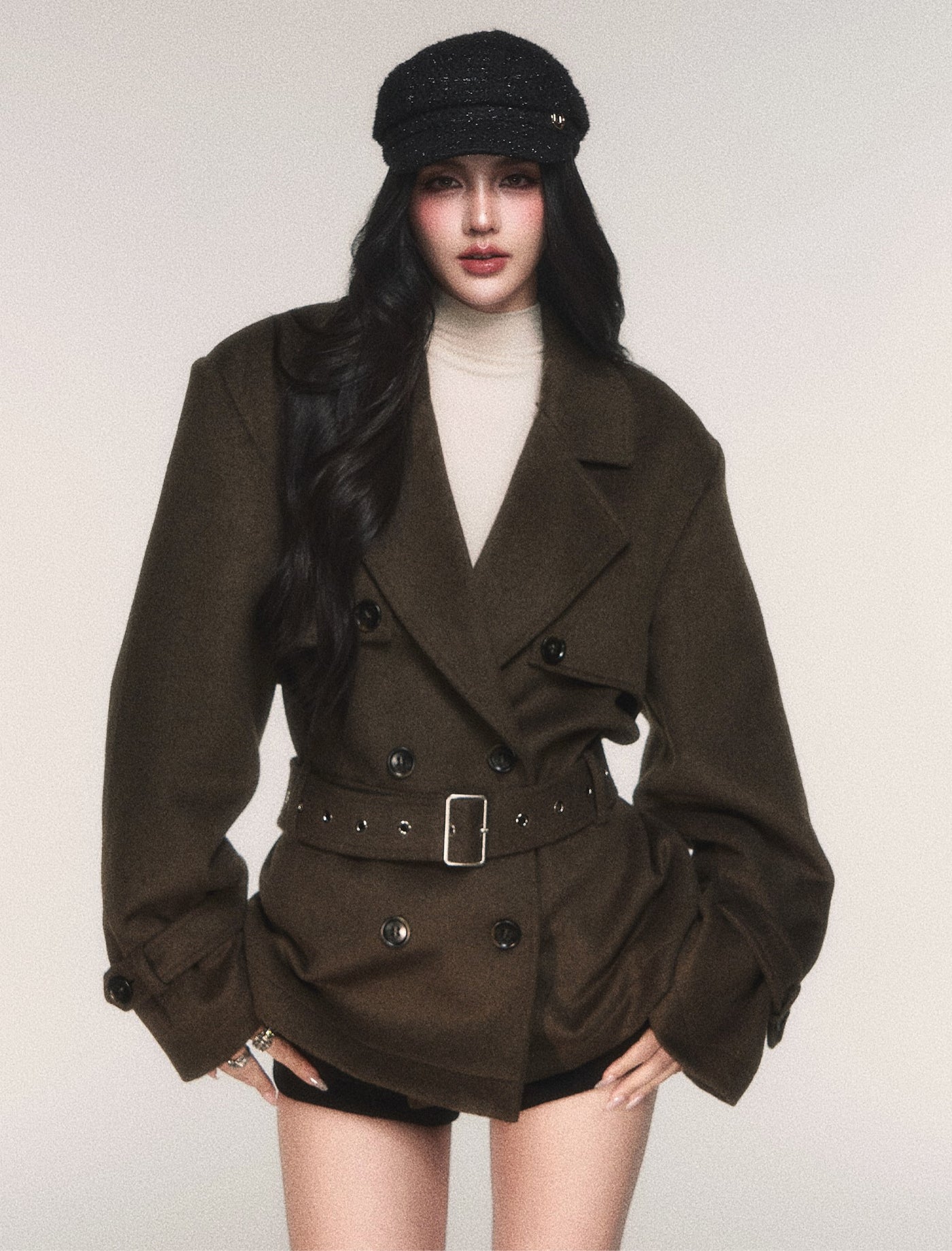 Double-Breasted Wool Trench Short Jacket LUL0216