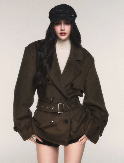 Double-Breasted Wool Trench Short Jacket LUL0216
