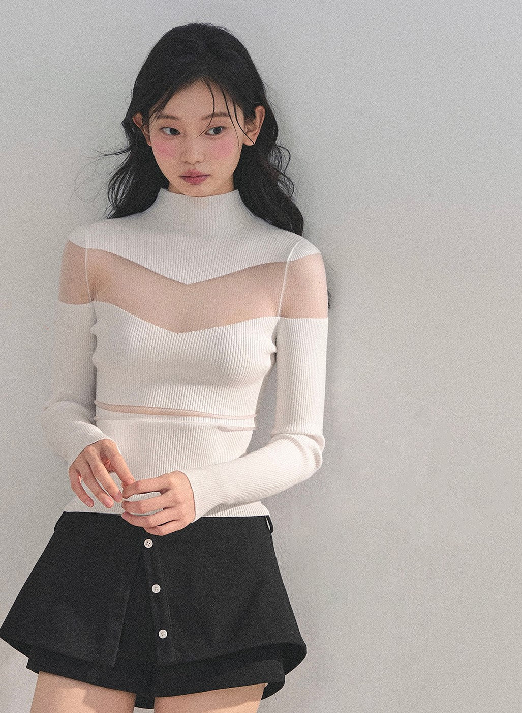 See-through High Neck Slim Sweater DIA0700