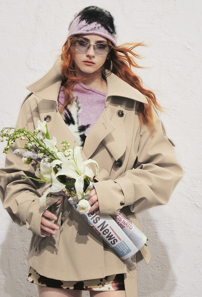Classic Double-breasted Short Trench Coat OFA0287