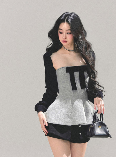 Short Cardigan/Waist Slim Bow Vest DIA0732