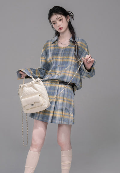 Blue and Yellow Plaid Shirt/Skirt COT0335