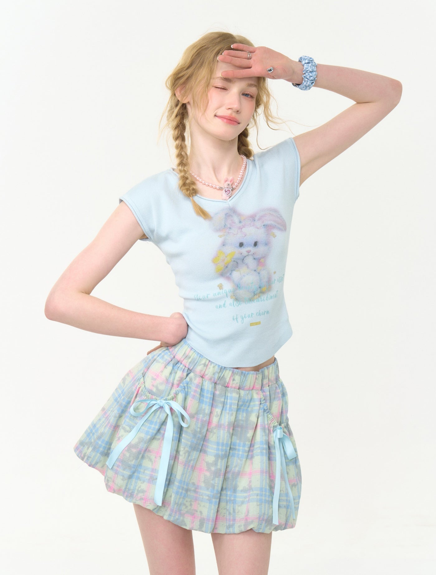 Rabbit Print V-neck T-shirt ZIZ0254