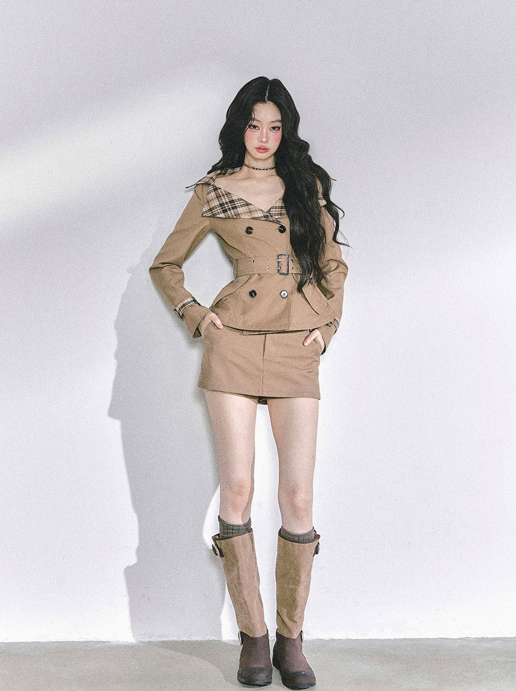 Hepburn Style Plaid Collar Jacket/Skirt DIA0594