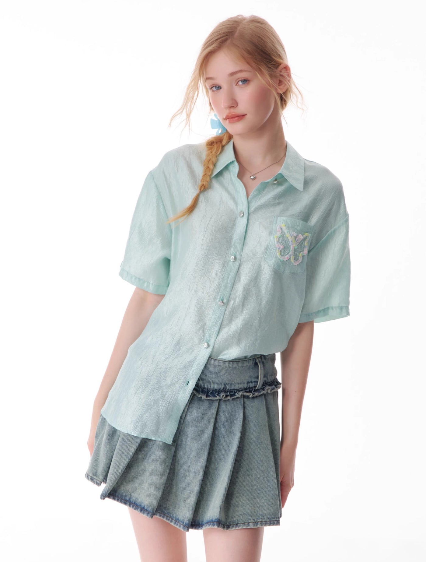 High-end Casual Butterfly Shiny Short-sleeved Shirt ZIZ0128