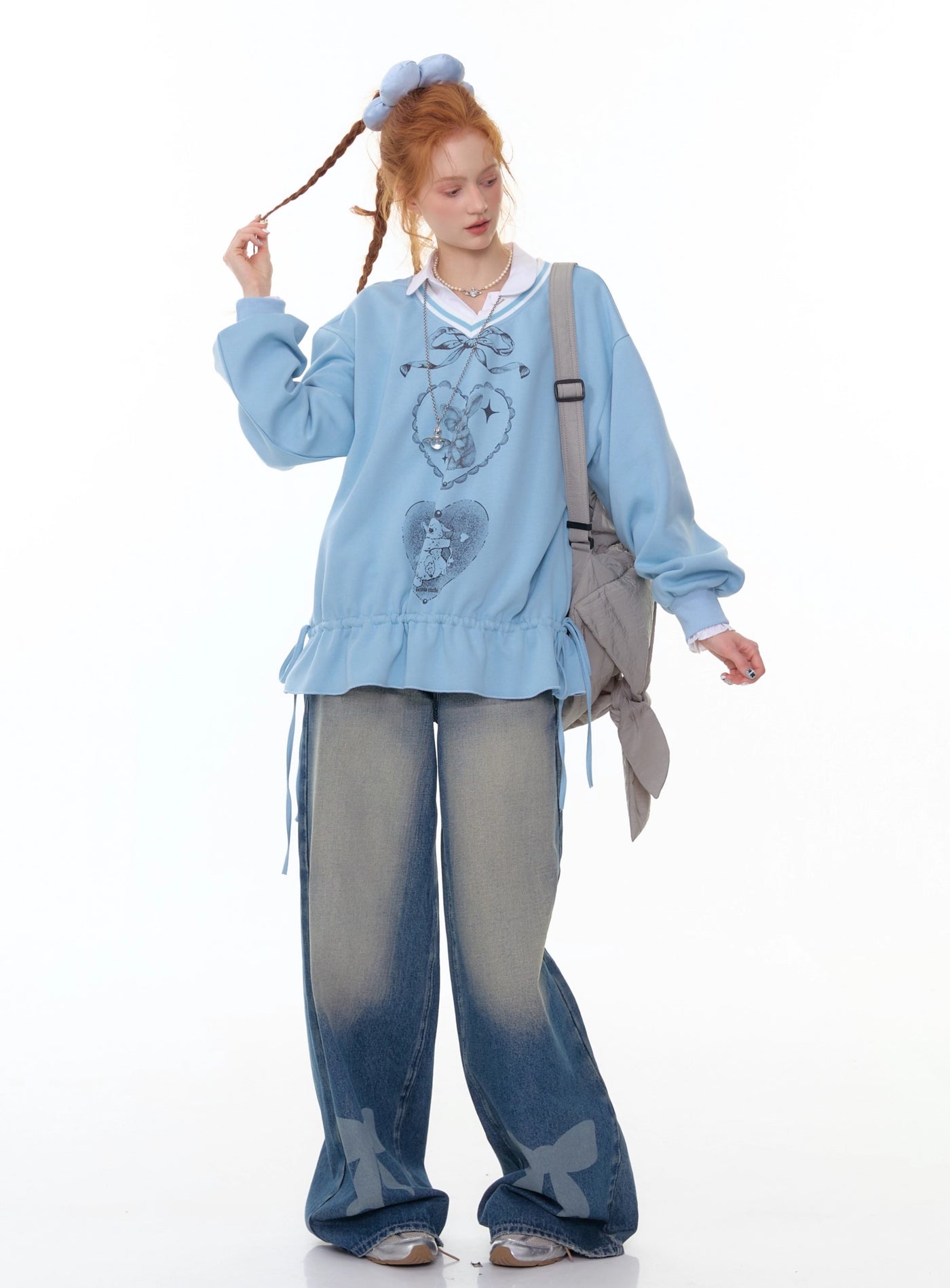 Bow High Waist Wide Leg Jeans ZIZ0304