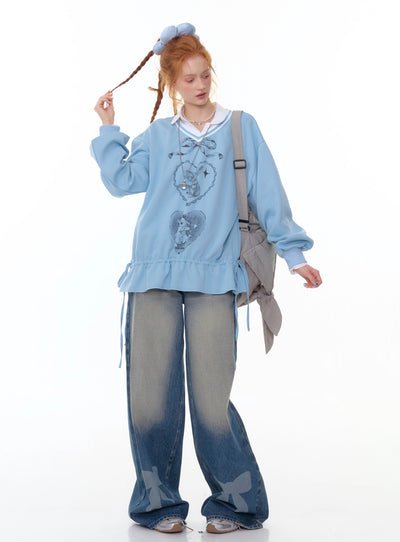 Bow High Waist Wide Leg Jeans ZIZ0304