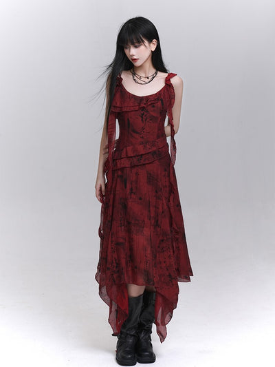 Red Niche Design Suspender Dress LAD0190