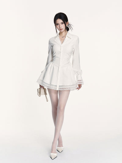 Romantic Lace Pleated Shirt Dress VOC0429
