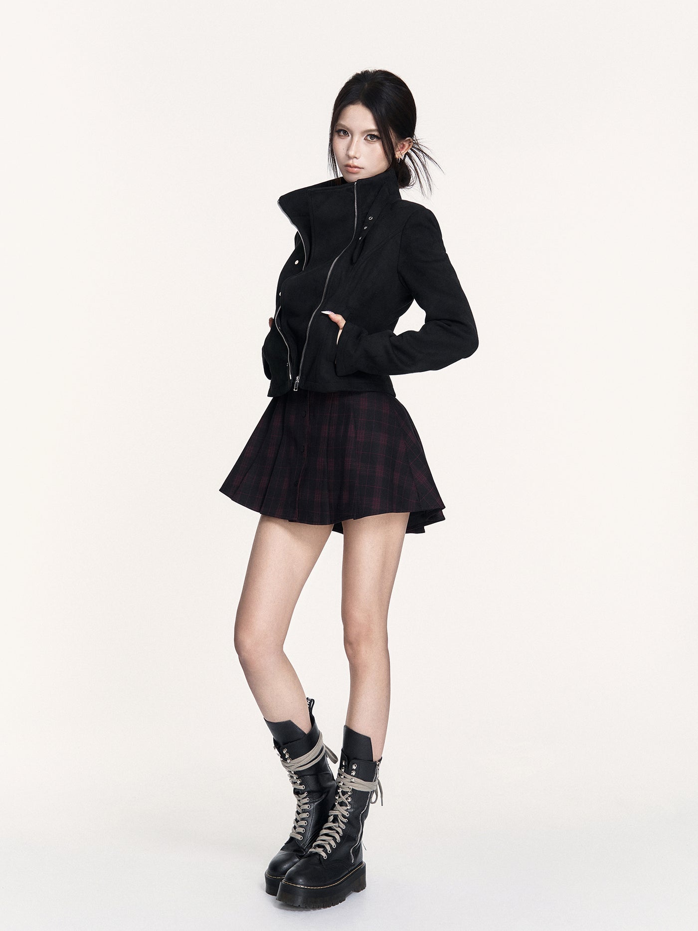 Plaid Open Back Tie Shirt Dress VOC0441