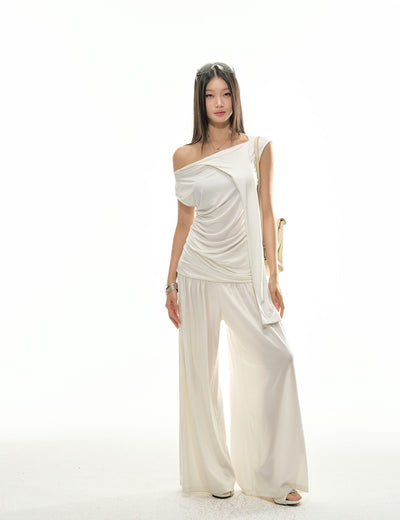 Scarf Pleated Top/Loose Pants 4MU0115
