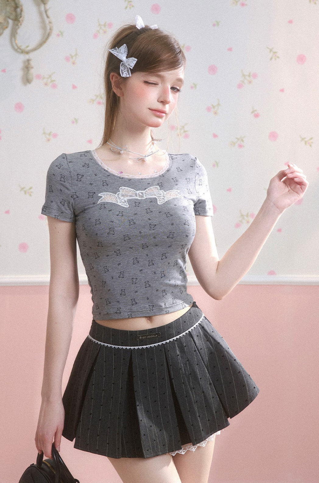A-line Pleated Gray Skirt DIA0130