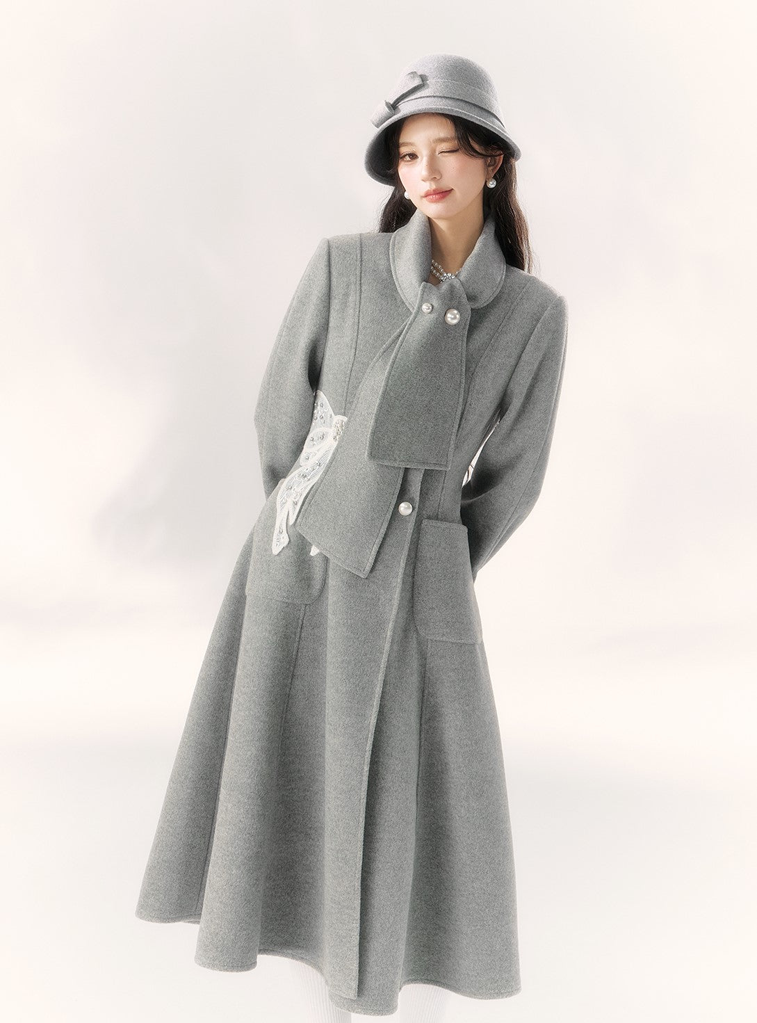 Gray Lace Bow Design Coat BBB0094