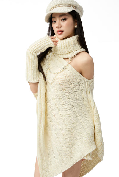 White Irregular Sweater/Neck Warmer+Arm Sleeves 4MU0154
