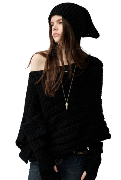 Black Irregular Sweater/Neck Warmer+Arm Sleeves 4MU0153