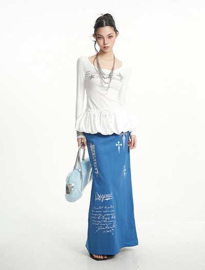 Cross Print Slit Straight Skirt UNC0270