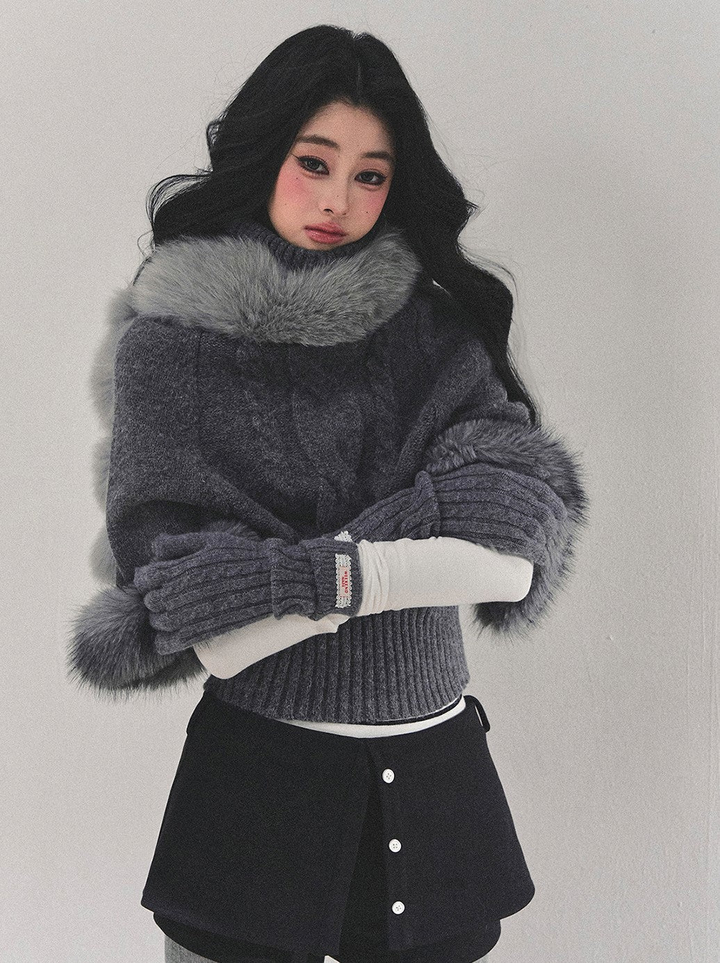 High-Neck Mohair Cable Sweater DIA0669