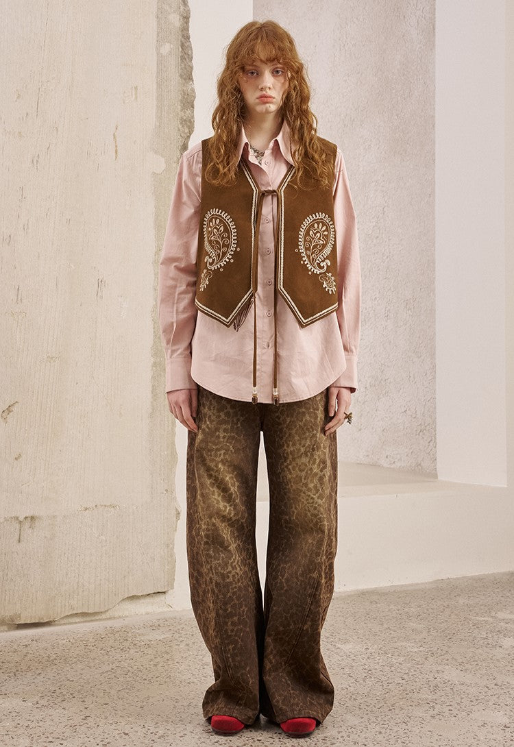 Cashew Flower Embroidery Leather Vest DID0251