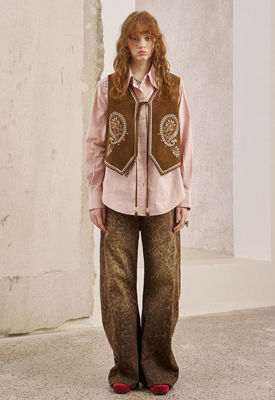Cashew Flower Embroidery Leather Vest DID0251