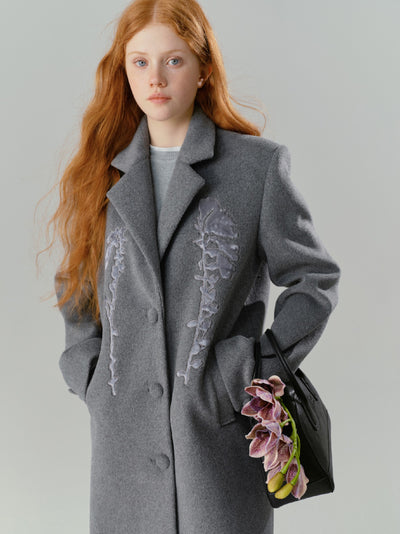 Lily Original Design Romantic Lapel Embroidery Long Woolen Coat SAL0085