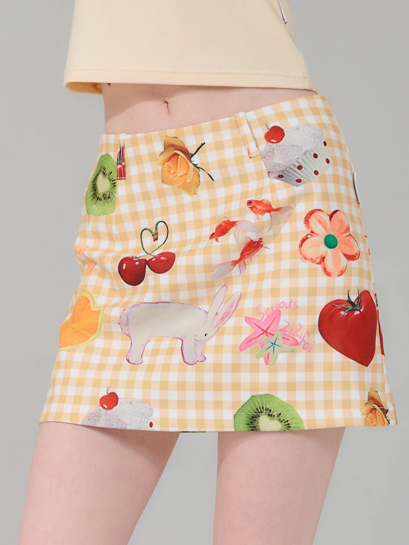 Fruit Print Plaid Short Skirt ZIZ0249