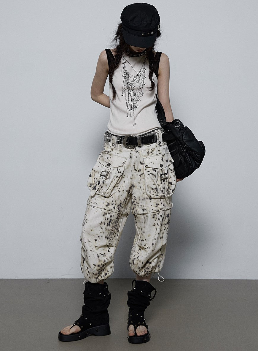 Wasteland Style Loose Leopard Print Two-wear Cropped Pants NOR0079