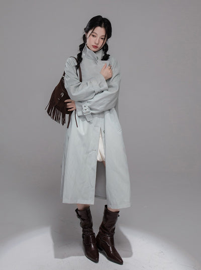 Gray Blue Leather Coat COT0354
