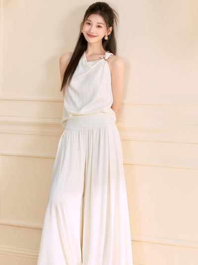 Asymmetrical Shirt/Wide-leg Pants OSH0128