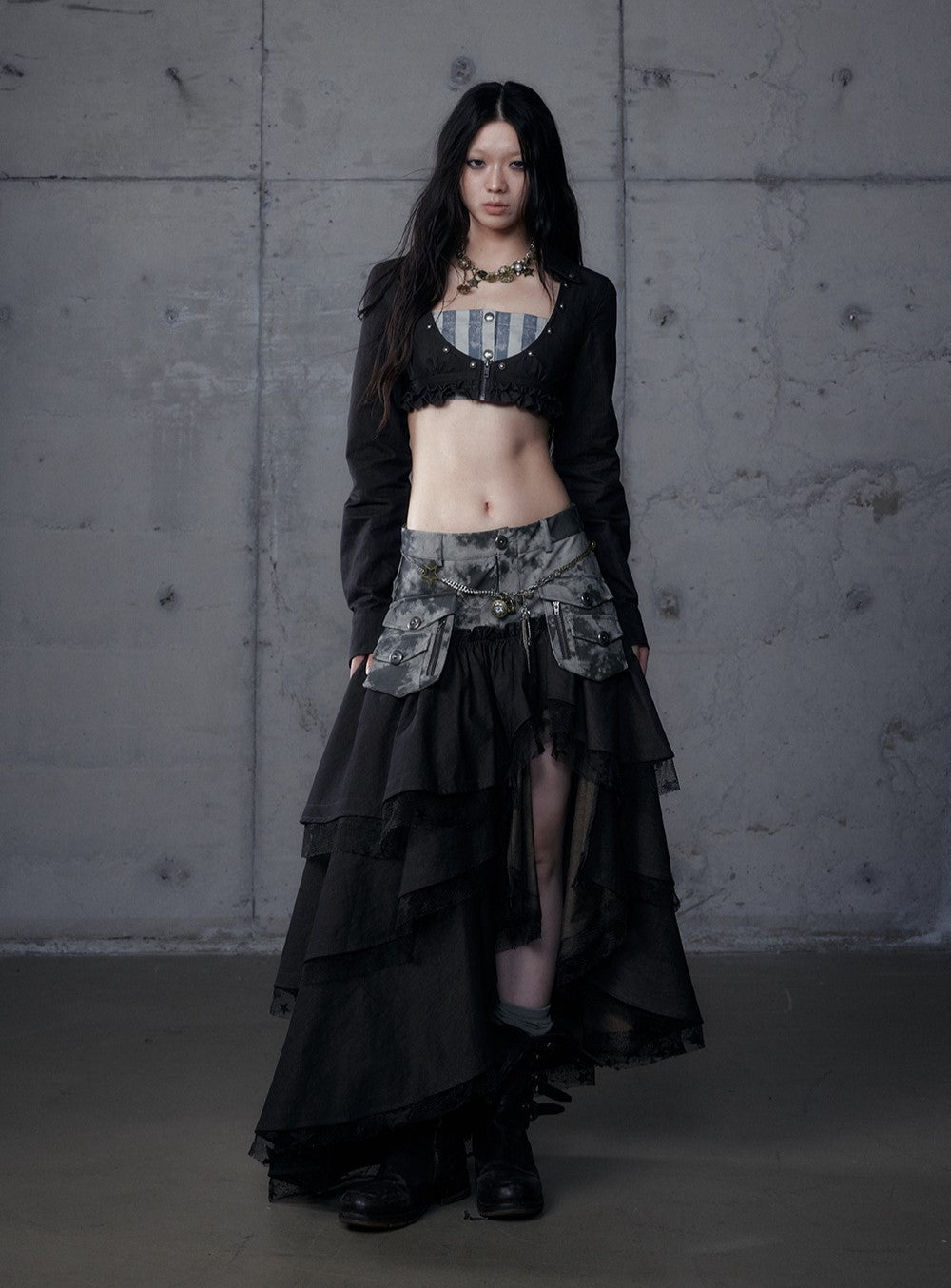 Punk Irregular Cake Long Skirt NOR0186