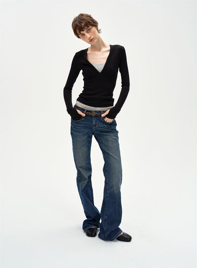 Slim Fit V-Neck Faux Two-Piece T-Shirt CUR0261