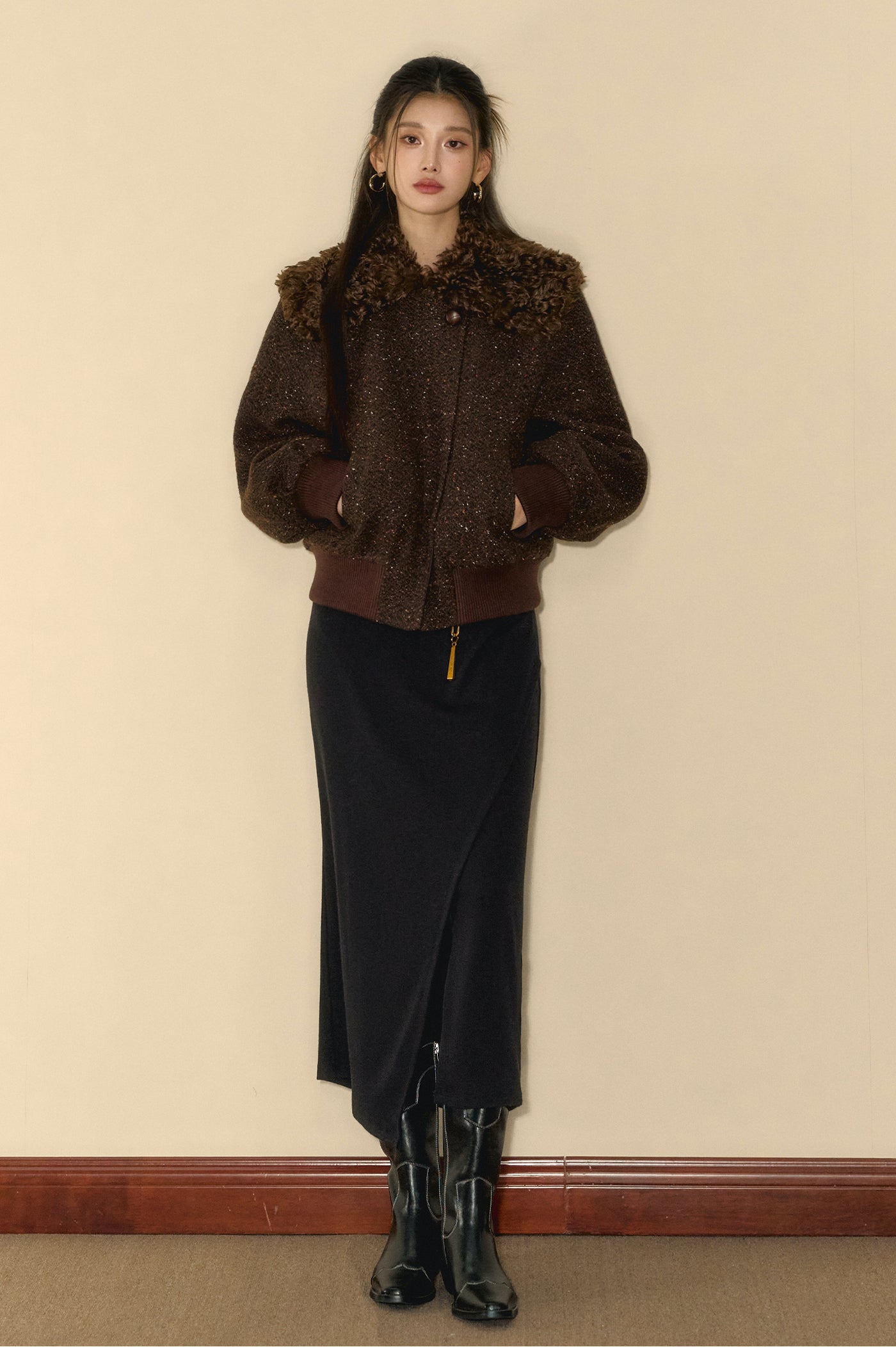 Small Fragrance Wool Short Camel Jacket OSH0092