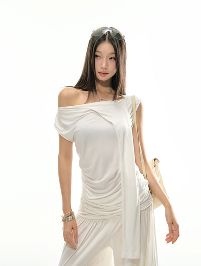Scarf Pleated Top/Loose Pants 4MU0115
