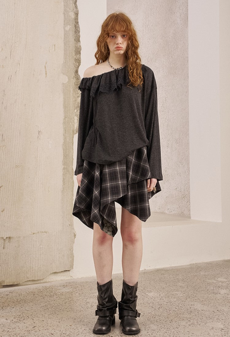Irregular Plaid Lace Patchwork Skirt DID0225