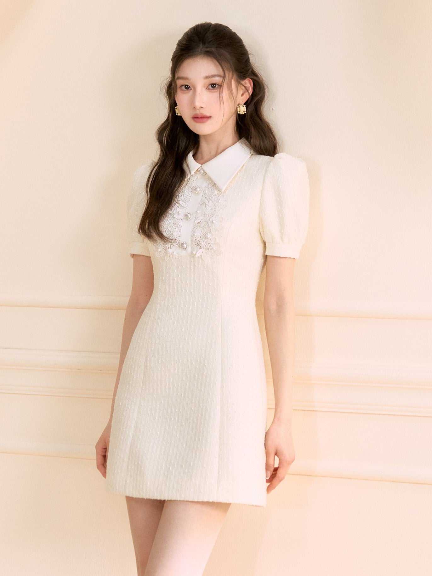 Lace Pearl Sleeveless/Short Sleeves Dress OSH0127