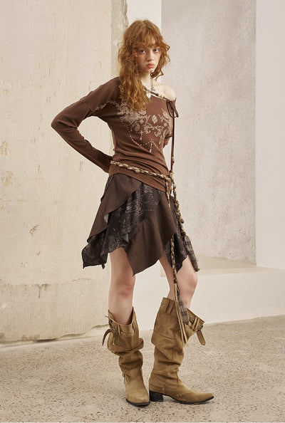 Paisley Irregular Half Skirt DID0248