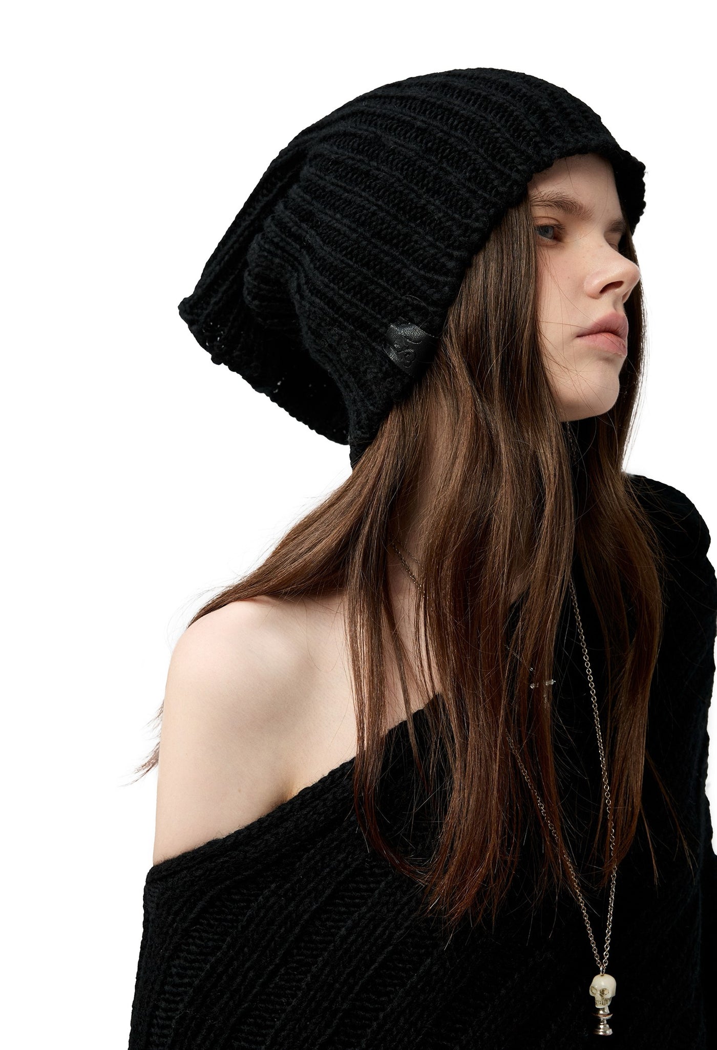 Black Irregular Sweater/Neck Warmer+Arm Sleeves 4MU0153