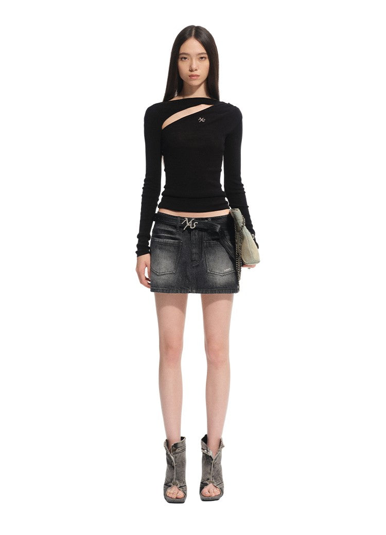 Slanted Hollow Thin Long/Short Sleeve Top NOT0312